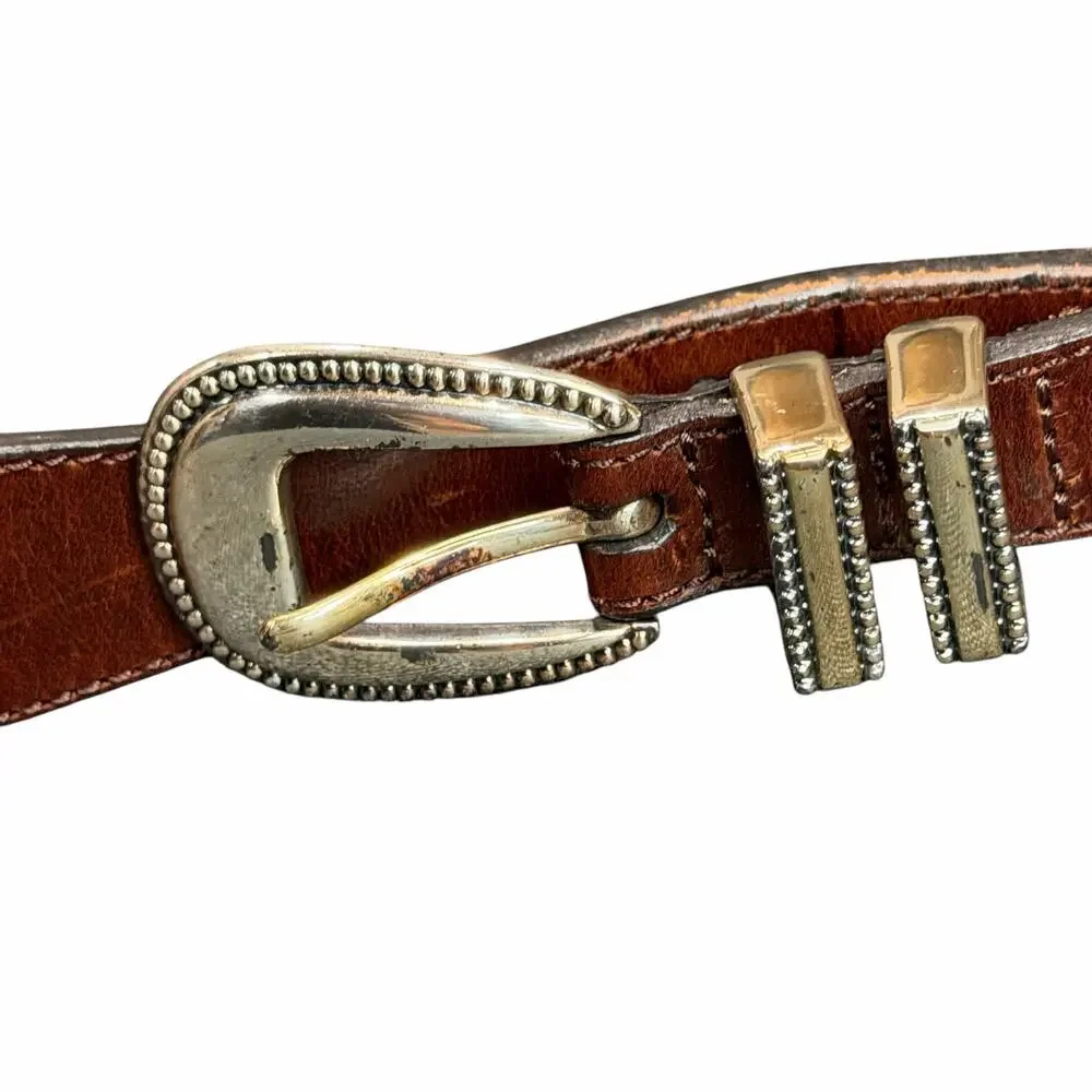 Vintage Latigo Leather Belt 34 Brown Antique Silver Concho Patina Braid Western‎
